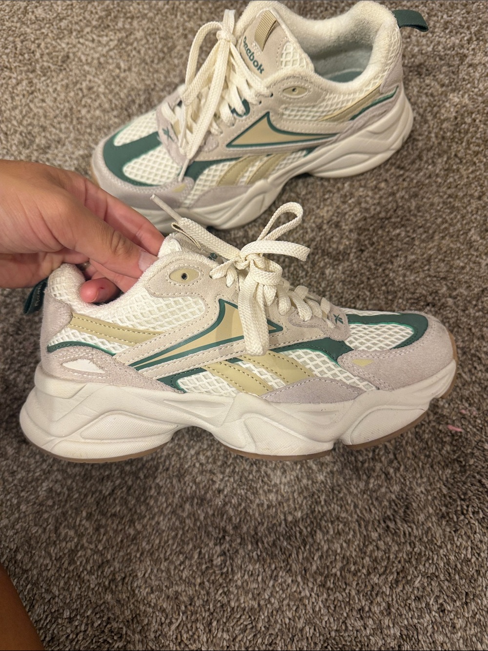 Reebok Women’s Chunky Sneakers in Cream, Green & Beige